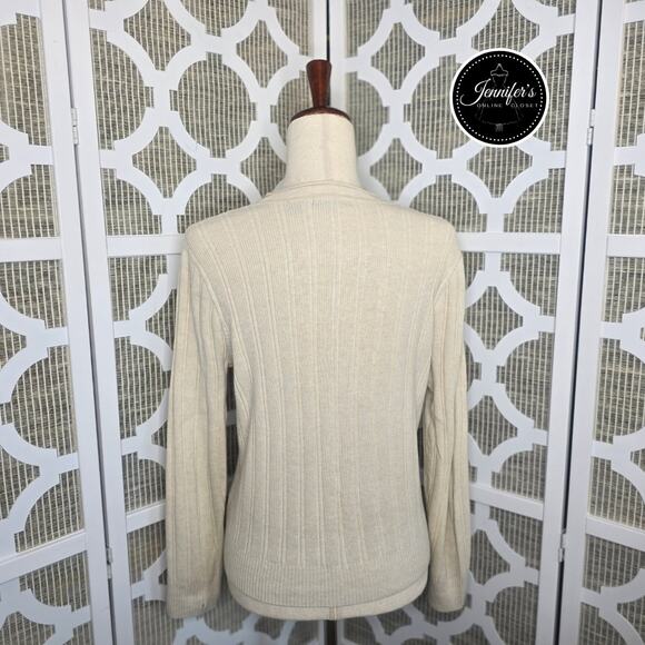 Jeanne Pierre Beige V Neck Long Sleeve Pullover Sweater Size Large - Picture 6 of 9